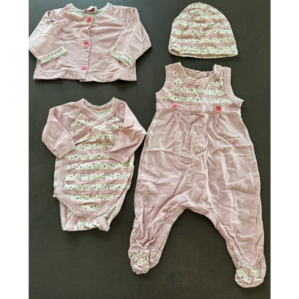 Violette Javier & Petit Bateau BABY girl NB outfit pink floral 4pc GIFT SET